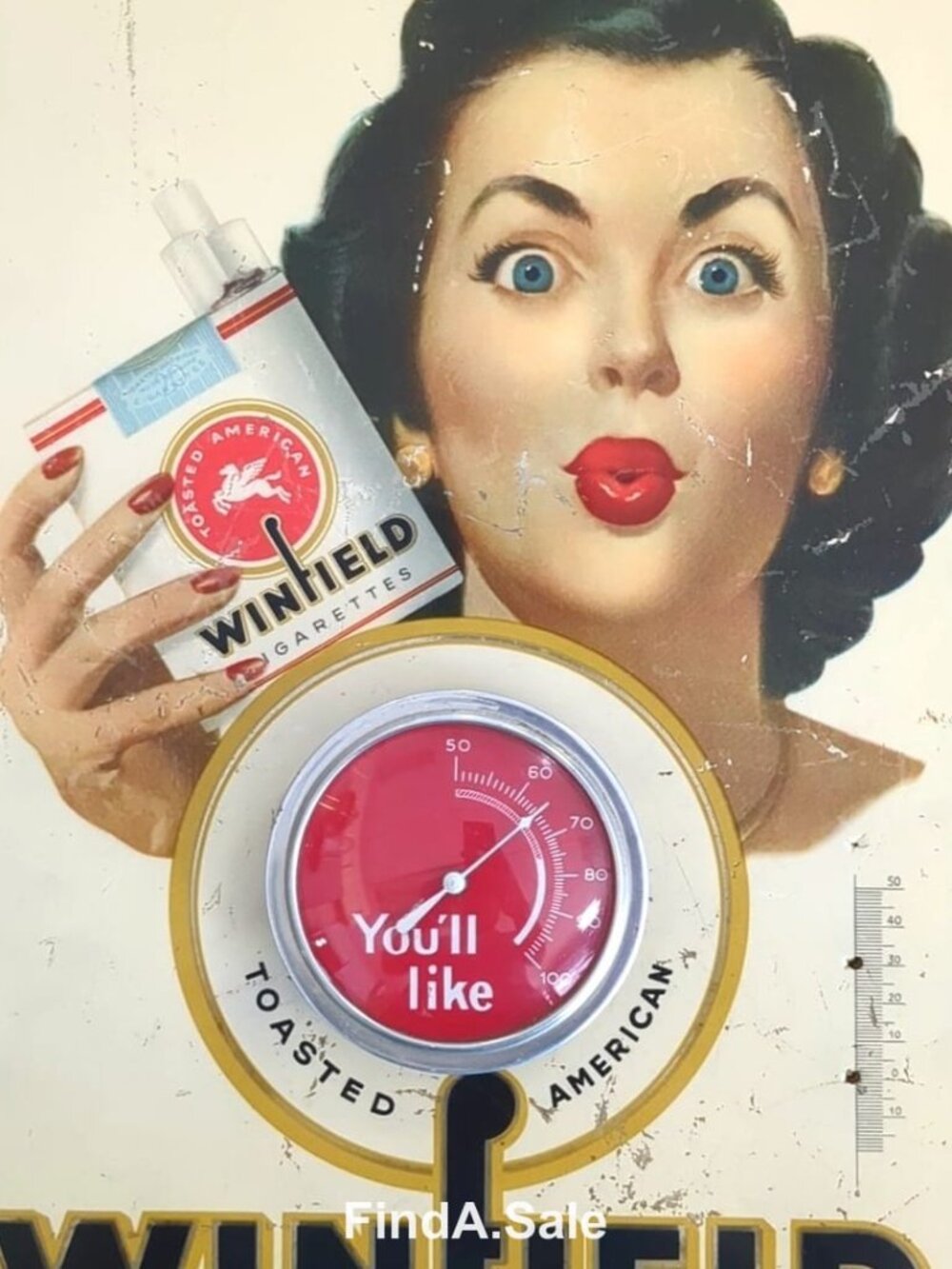 Winfield Cigarettes Vintage Advertising Thermometer Sign, 1950s